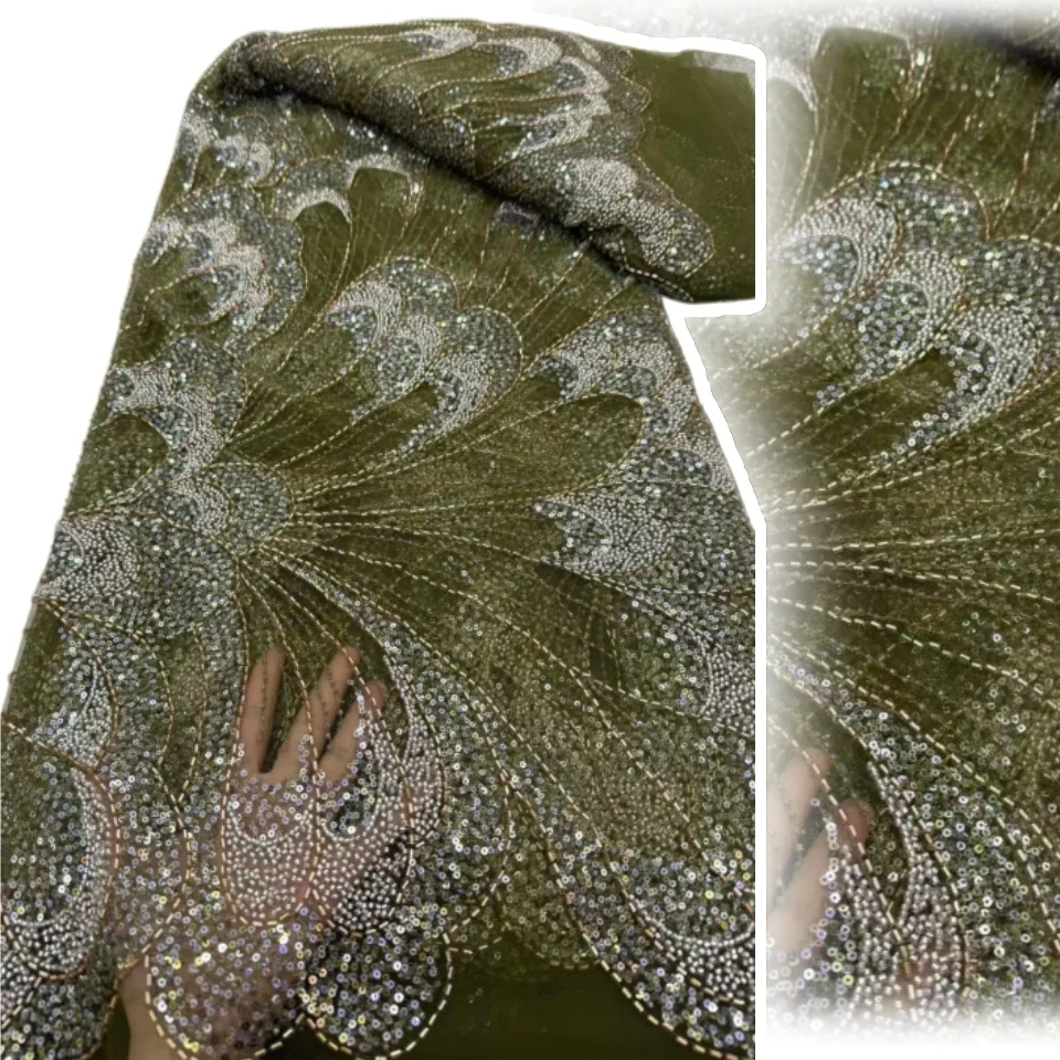 Green African Groom Beaded Lace Fabric High Quality Nigerian French Sequin Lace Fabric for Bridal Wedding Party Dresses 2172
Green African Groom Beaded Lace Fabric High Quality Nigerian French Sequin Lace Fabric for Bridal Wedding Party Dresses 2172