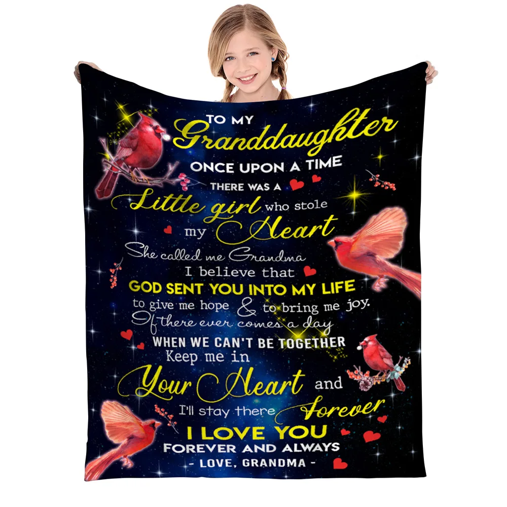 Granddaughter personalized wool blanket, designed with pink heart and bird cute blanket custom name
Granddaughter personalized wool blanket, designed with pink heart and bird cute blanket custom name