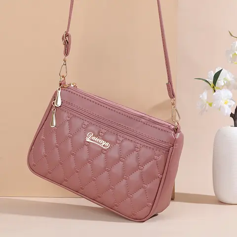 Bolso cruzado de cuero PU con cremallera para mujer, bandolera pequeña de gran capacidad con hilo de bordar, a la moda, novedad