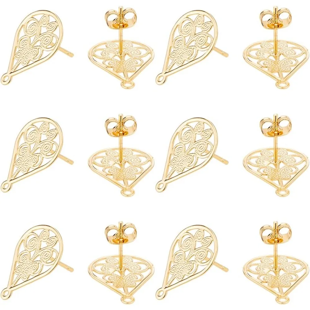 6 Pairs Hollow Teardrop Ear Stud with Loop Filigree Leaf Ear Post Studs Geometric Drop Earrings with Butterfly Ear Back
6 Pairs Hollow Teardrop Ear Stud with Loop Filigree Leaf Ear Post Studs Geometric Drop Earrings with Butterfly Ear Back