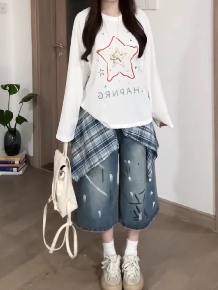 American Style Spicy Girl Splashed Ink Plaid Shorts Women Summer Loose Slim Straight Leg Wide Leg mid Pants High Waist Jeans
American Style Spicy Girl Splashed Ink Plaid Shorts Women Summer Loose Slim Straight Leg Wide Leg mid Pants High Waist Jeans