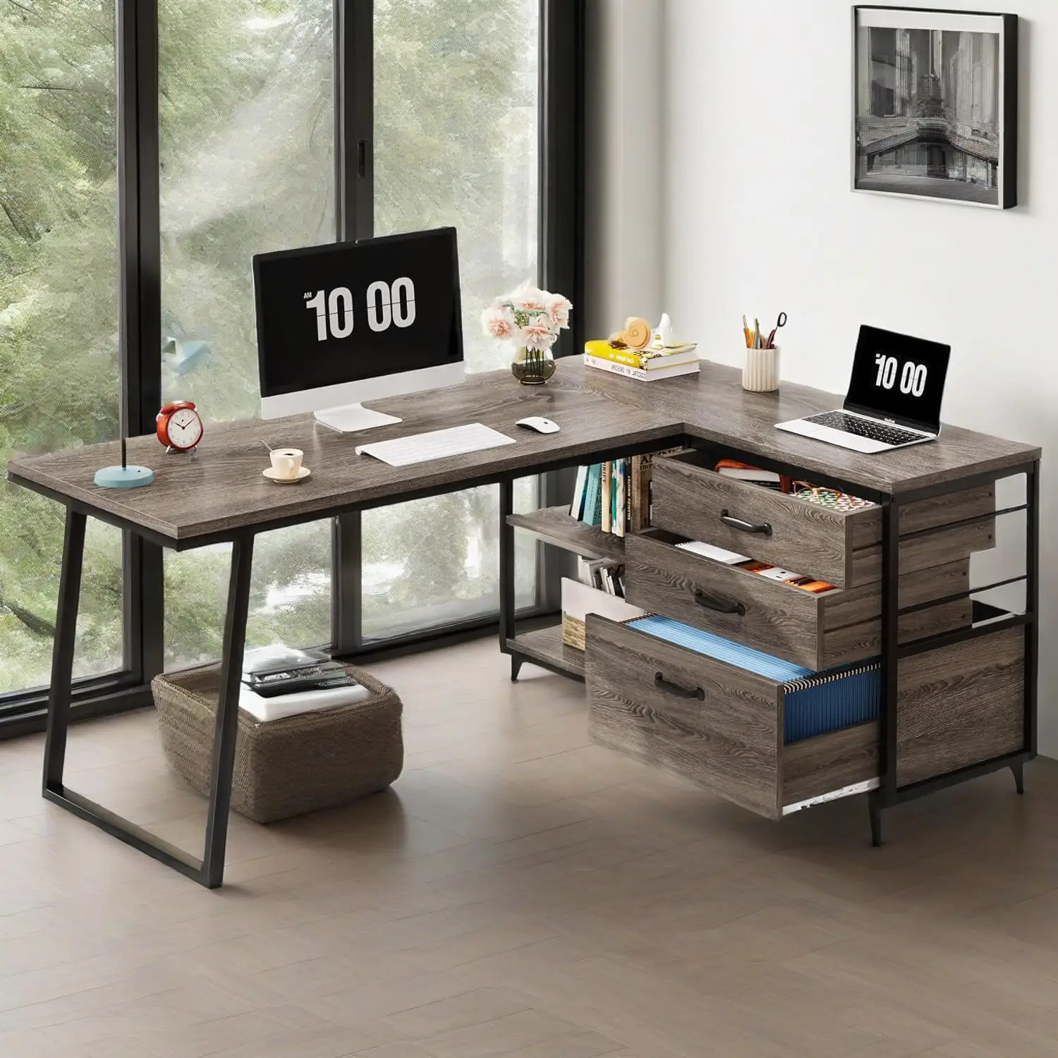 Угловой офисный стол, металлический каркас, подходит для учебы или работы в офисе
Угловой офисный стол, металлический каркас, подходит для учебы или работы в офисе