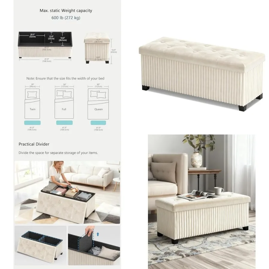 Storage Ottoman Bench, 43 Inch Foldable Ottoman with Legs, Velvet Feet Rest Stool, End of Bed Bench, Storage Chest for Living R
Storage Ottoman Bench, 43 Inch Foldable Ottoman with Legs, Velvet Feet Rest Stool, End of Bed Bench, Storage Chest for Living R