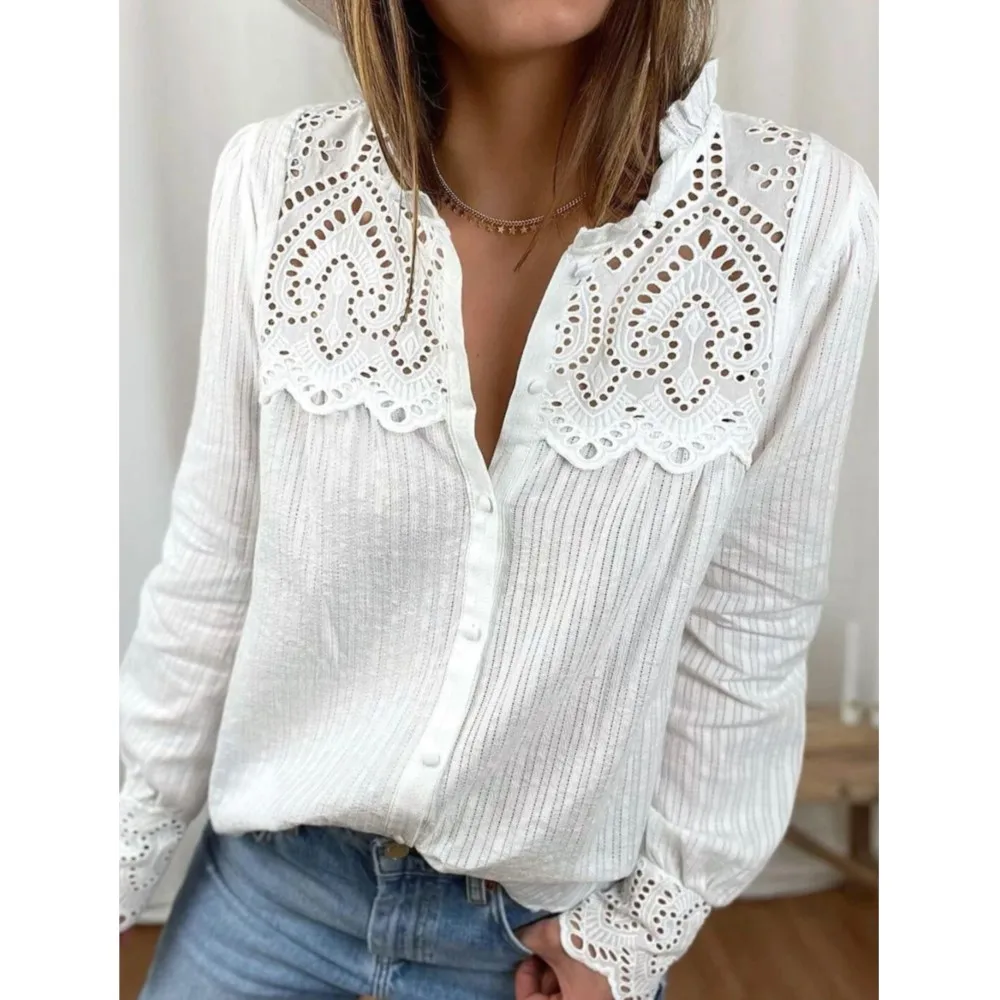 Elegant Office Blouse Hollow Lace Shirt Top Fashion Vintage Spring Blouses Long Sleeve Loose Casual Tops Button White Shirts
Elegant Office Blouse Hollow Lace Shirt Top Fashion Vintage Spring Blouses Long Sleeve Loose Casual Tops Button White Shirts