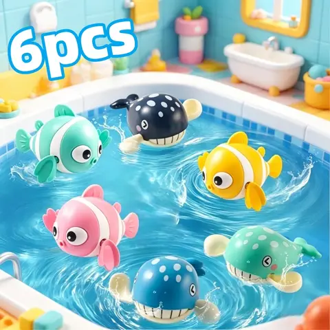 Ensemble de 6 jouets de bain en forme de poisson-clown à remonter, jouets aquatiques flottants mignons, sans piles, pour la baignoire et la piscine, pour bébés garçons et filles, cadeau amusant pour l'été