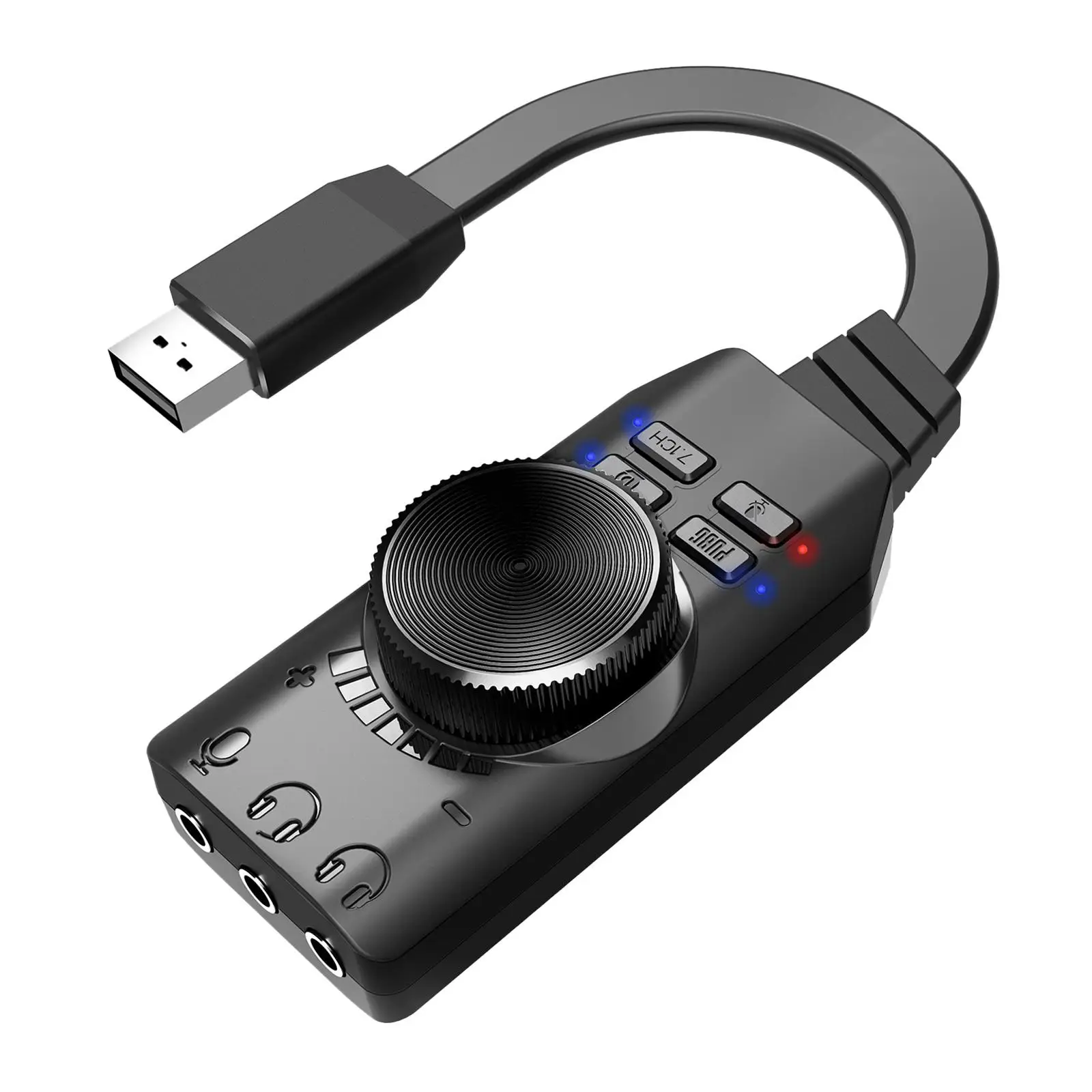 USB-звуковая карта 7.1-канальная с регулятором громкости для Android, Linux и PS4
USB-звуковая карта 7.1-канальная с регулятором громкости для Android, Linux и PS4