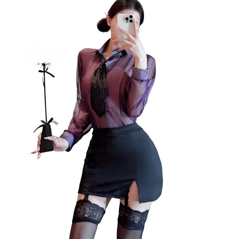 Sexy Mesh See-through Top Wrap Hip Short Skirt Secretary Roleplay Costume Pure Desire OL Teacher Cosplay Uniform Tempting Purple
Sexy Mesh See-through Top Wrap Hip Short Skirt Secretary Roleplay Costume Pure Desire OL Teacher Cosplay Uniform Tempting Purple