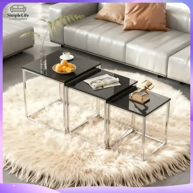 Nesting Coffee Table Set of 3 Square Wooden End Tables with Chrome Metal Frame Living Room Center Table Modern Minimalist
Nesting Coffee Table Set of 3 Square Wooden End Tables with Chrome Metal Frame Living Room Center Table Modern Minimalist