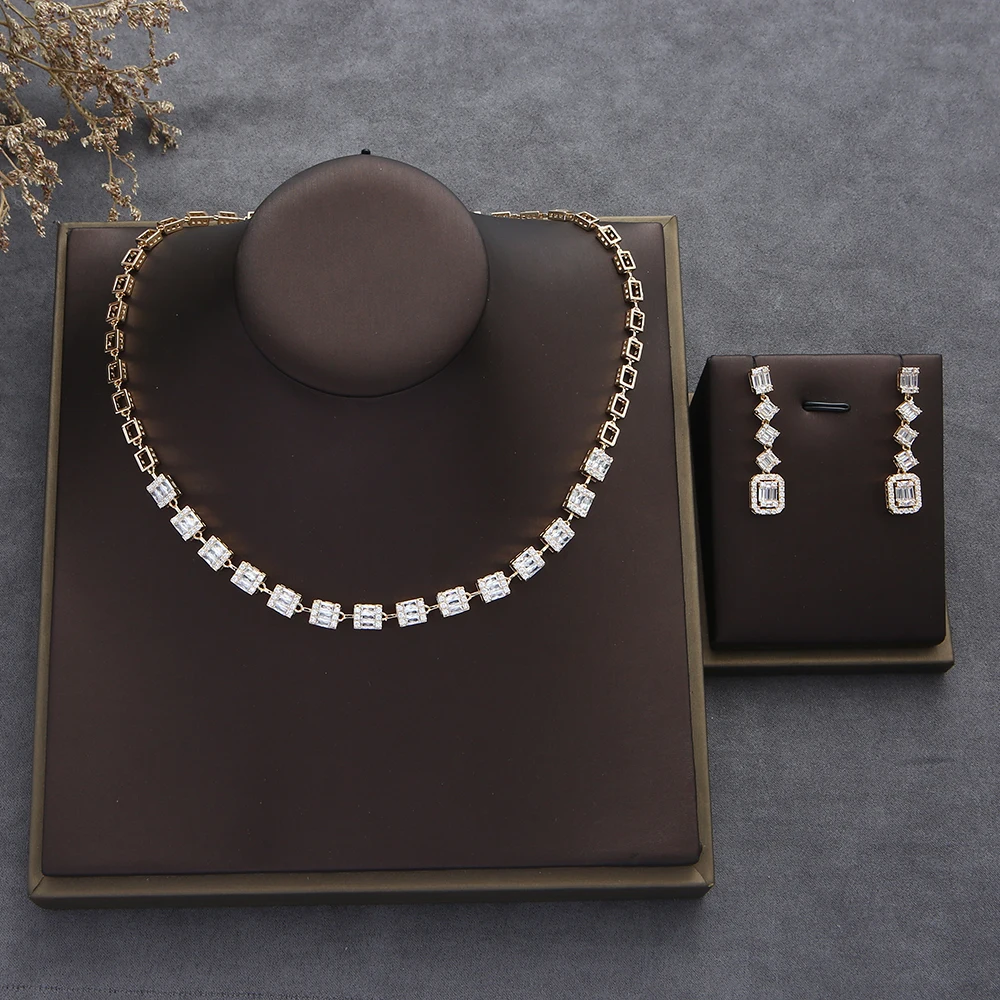 Luxury Classical Square Geometry Rectangle CZ Necklace Stud Earring For Women Wedding Evening Party Dinner Dubai Set S310
Luxury Classical Square Geometry Rectangle CZ Necklace Stud Earring For Women Wedding Evening Party Dinner Dubai Set S310