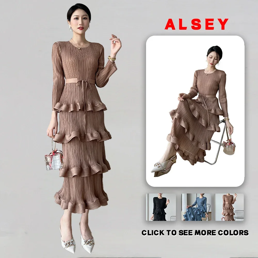 Длинные плиссированные платья ALSEY Miyake, Женские однотонные платья с круглым вырезом и оборками на ремне, элегантные женские платья, новинка
Длинные плиссированные платья ALSEY Miyake, Женские однотонные платья с круглым вырезом и оборками на ремне, элегантные женские платья, новинка