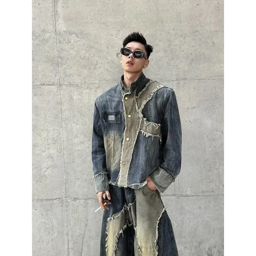NLU Trendy Vintage Waed Denim Patchwork Jaet Men's Bent Knife Pants Two-Piece Set Faionable Spring Autumn Jaet
NLU Trendy Vintage Waed Denim Patchwork Jaet Men's Bent Knife Pants Two-Piece Set Faionable Spring Autumn Jaet