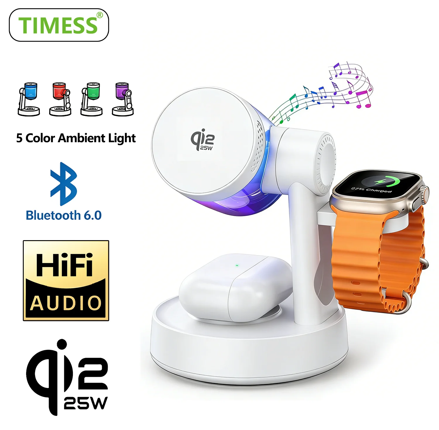 TIMESS QI2.2 High Quality Music Bluetooth 25W Wireless Charger For iPhone17 16 15 14 PRO MAX For Apple Watch For Airpods Station
TIMESS QI2.2 High Quality Music Bluetooth 25W Wireless Charger For iPhone17 16 15 14 PRO MAX For Apple Watch For Airpods Station