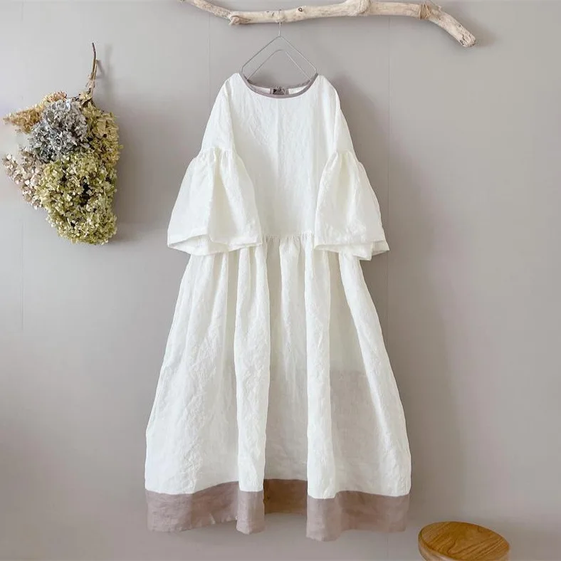 Trendy Japanese Style Cotton Linen Loose plus Size Women's Dress round Neck Color Block Slimming Korean Version Casual Wear
Trendy Japanese Style Cotton Linen Loose plus Size Women's Dress round Neck Color Block Slimming Korean Version Casual Wear