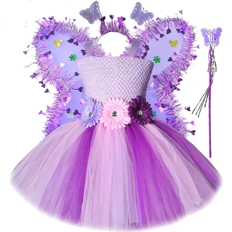 Birthday Carnival Tutus Outfit Lavender Sunflowers Fairy Costumes for Butterfly Princess Dresses with Wings Wand Set
Birthday Carnival Tutus Outfit Lavender Sunflowers Fairy Costumes for Butterfly Princess Dresses with Wings Wand Set