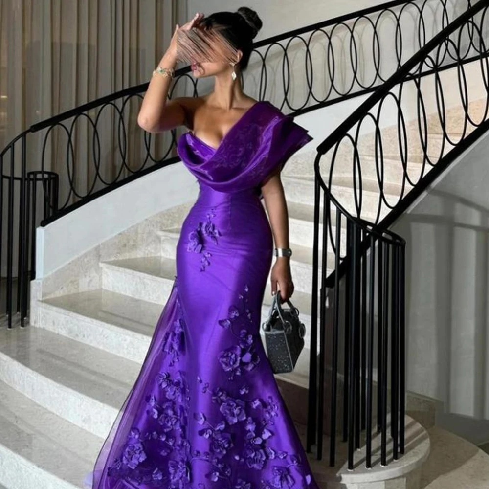 Customized Simple Retro Satin Purple Mermaid Evening Dress Watteau Train Flower One-Shoulder backless Luxury Prom Gowns Elegant
Customized Simple Retro Satin Purple Mermaid Evening Dress Watteau Train Flower One-Shoulder backless Luxury Prom Gowns Elegant