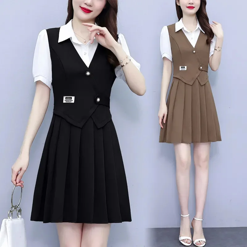 Plus Size Women's Dress 2025 Summer New Fashion Chiffon Vestidos Female Stitching Pleated Skirt Fake Two-Piece Slim Dresses Lady
Plus Size Women's Dress 2025 Summer New Fashion Chiffon Vestidos Female Stitching Pleated Skirt Fake Two-Piece Slim Dresses Lady