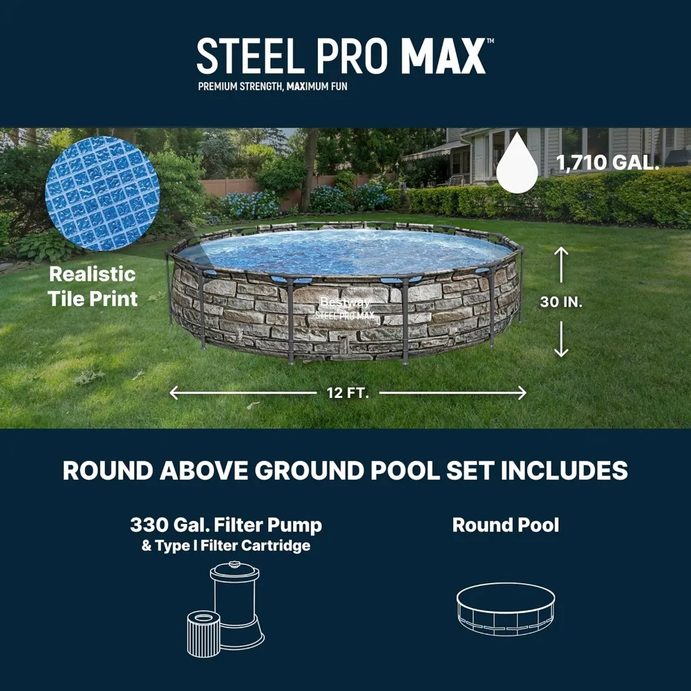 Above Ground Pool, Round Metal Frame Outdoor Swimming Pool Set with Filter Pump & Type I, Custom
Above Ground Pool, Round Metal Frame Outdoor Swimming Pool Set with Filter Pump & Type I, Custom