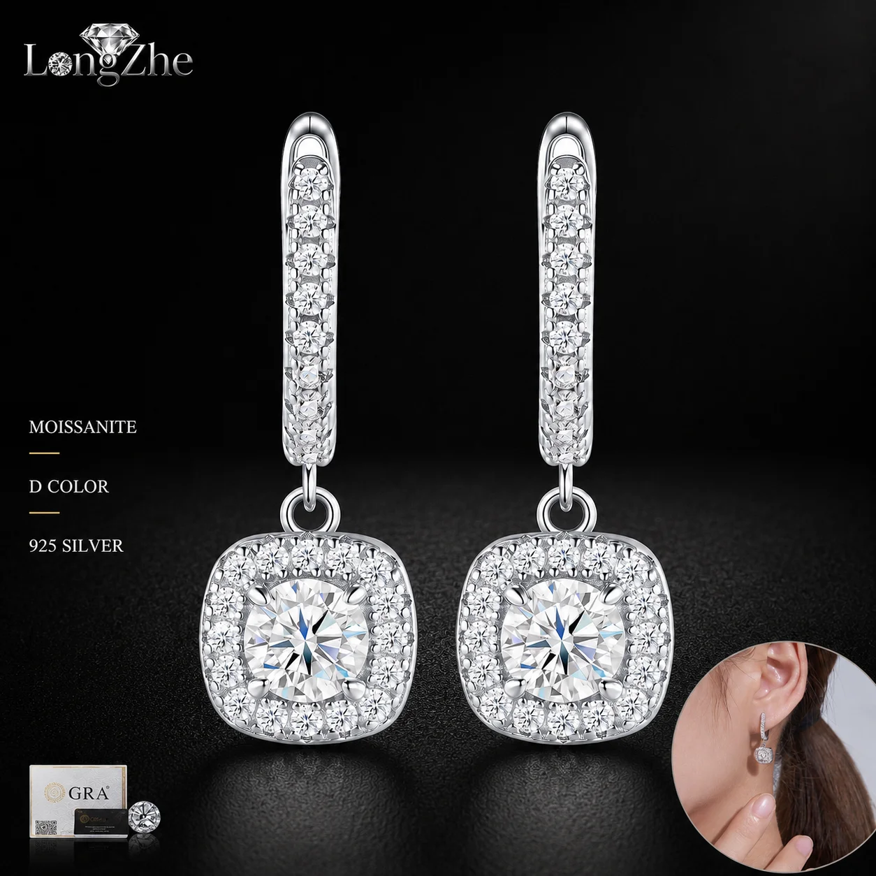S925 Sterling Silver Moissanite Drop Earrings 0.5CT 5mm Round Cut Square Halo Leverback for Women Wedding Fine Jewelry Gift
S925 Sterling Silver Moissanite Drop Earrings 0.5CT 5mm Round Cut Square Halo Leverback for Women Wedding Fine Jewelry Gift
