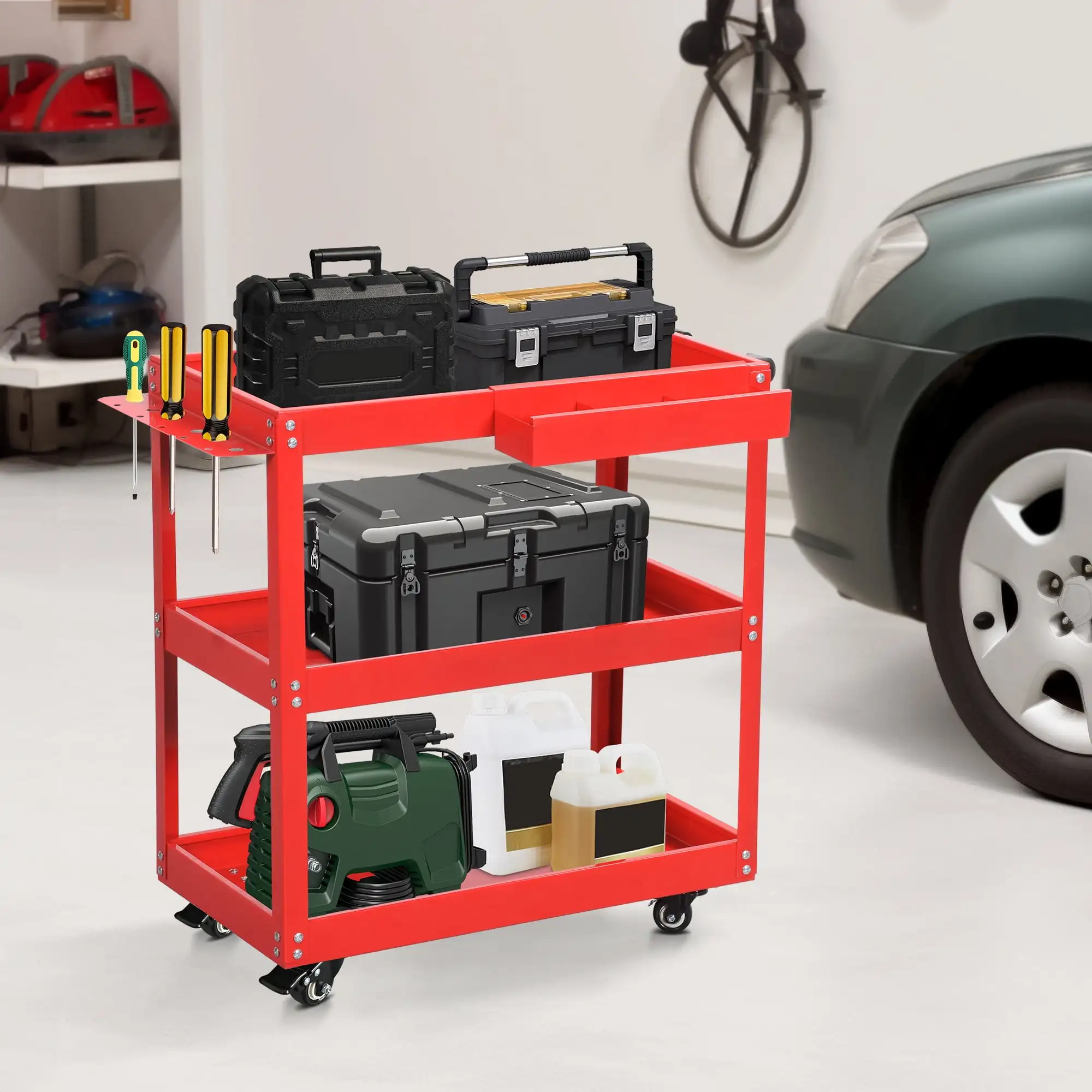 3 Tier Rooling Tool Cart, 400lbs Heavy Duty Utility Cart with Lockable Wheel, Red
3 Tier Rooling Tool Cart, 400lbs Heavy Duty Utility Cart with Lockable Wheel, Red