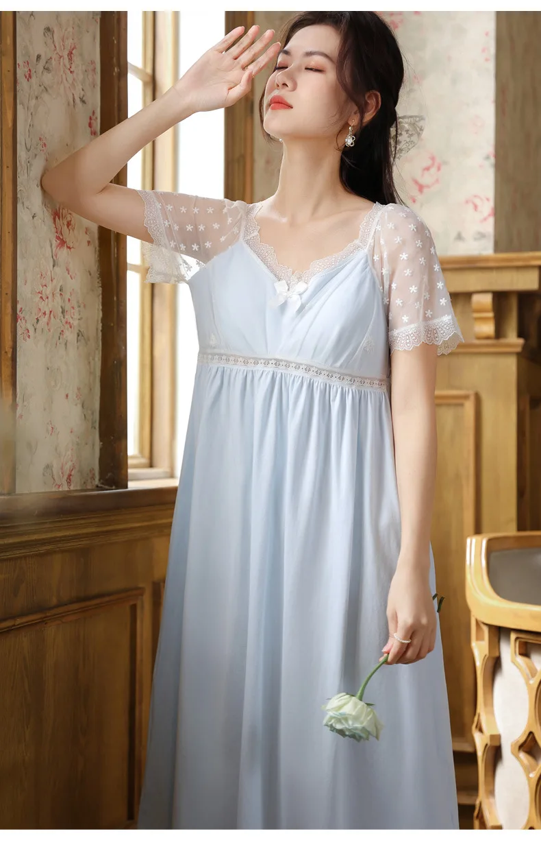 Women Cotton Night Dress Summer Sexy Lace Cutout Short Sleeve Nightwear Fairy Long Peignoir Vintage Nightgown Princess Sleepwear
Women Cotton Night Dress Summer Sexy Lace Cutout Short Sleeve Nightwear Fairy Long Peignoir Vintage Nightgown Princess Sleepwear