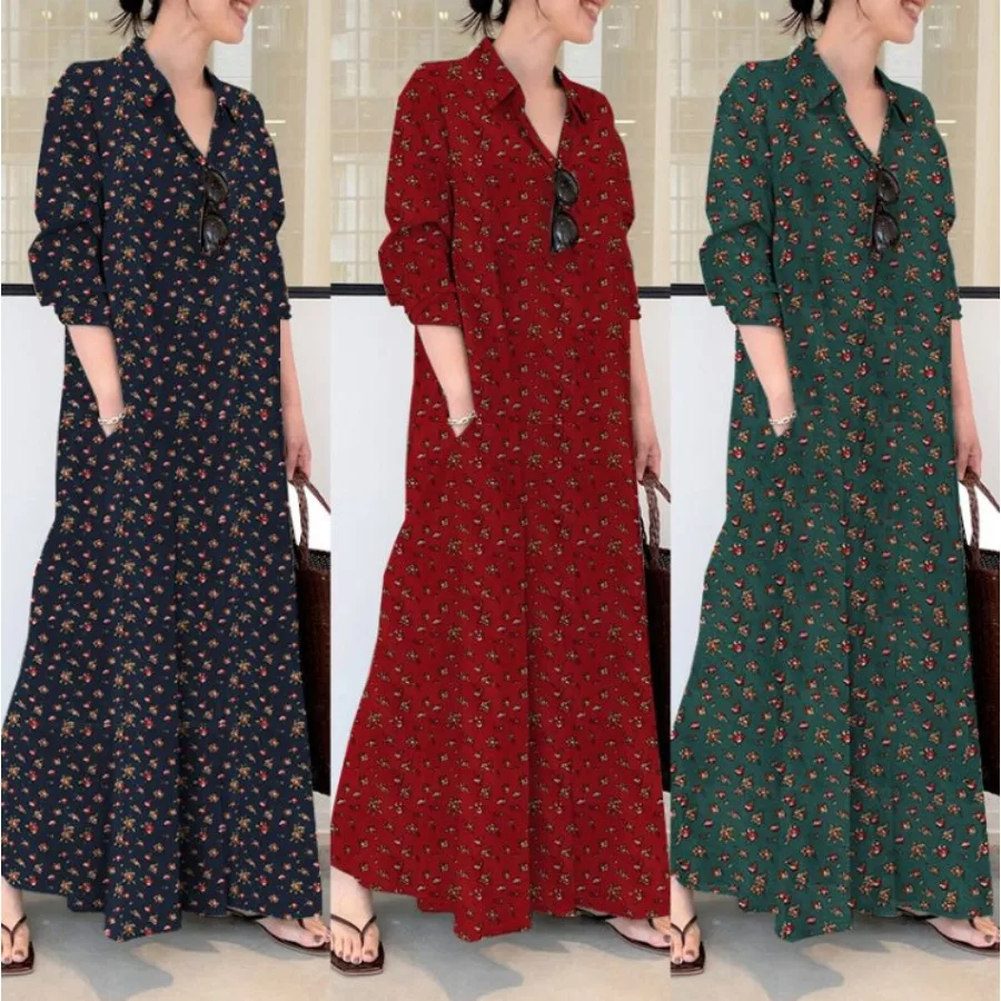 【New style】Stock cotton and linen printed lapel long-sleeved pocket simple loose casual long shirt dress
【New style】Stock cotton and linen printed lapel long-sleeved pocket simple loose casual long shirt dress
