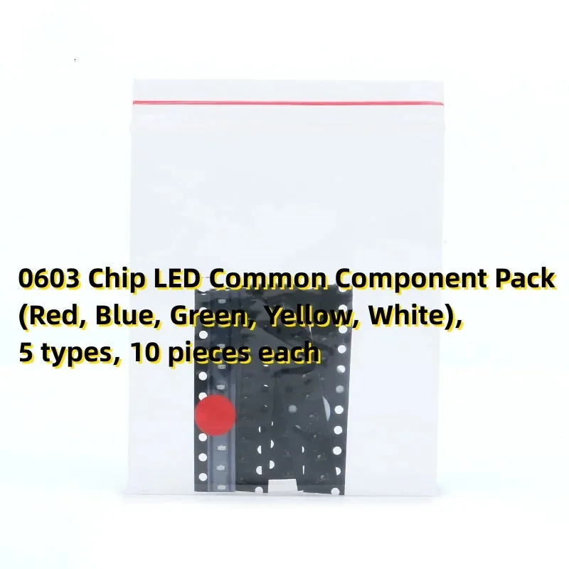 2pcs 0603 Chip LED Common Component Pack (Red, Blue, Green, Yellow, White), 5 types, 10 pieces each
2pcs 0603 Chip LED Common Component Pack (Red, Blue, Green, Yellow, White), 5 types, 10 pieces each