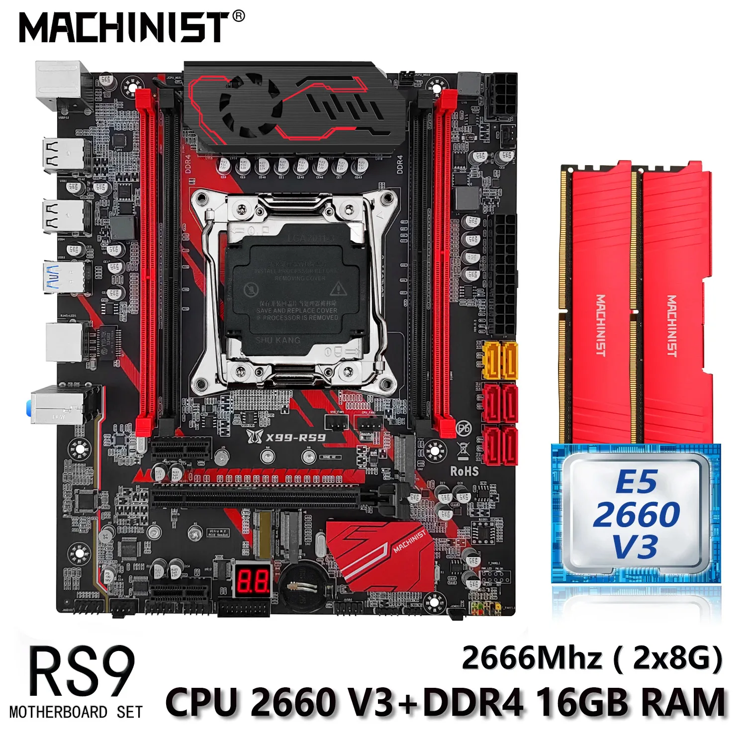 MACHINIST RS9 Motherboard LGA 2011-3 X99 Set Kit Xeon E5 2660 V3 CPU 16G(2*8G) DDR4 RAM Desktop Memory 2666MHz SSD M.2 M-ATX
MACHINIST RS9 Motherboard LGA 2011-3 X99 Set Kit Xeon E5 2660 V3 CPU 16G(2*8G) DDR4 RAM Desktop Memory 2666MHz SSD M.2 M-ATX