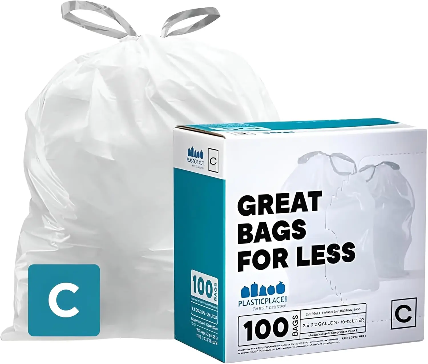Trash Bags for Simplehuman Code C Cans, 2.6-3.2 Gallon Drawstring Garbage Liners 100 Count
Trash Bags for Simplehuman Code C Cans, 2.6-3.2 Gallon Drawstring Garbage Liners 100 Count