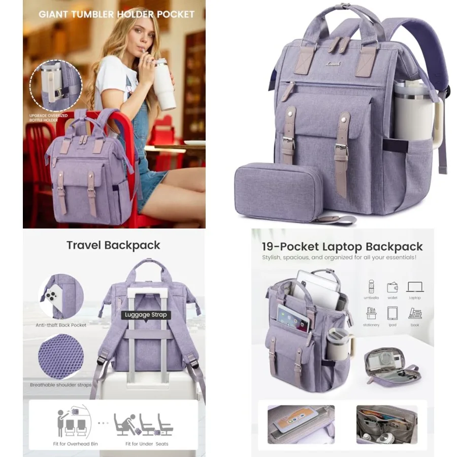 Laptop Backpack for Women, Teacher Nurse Work Bag with Large Tumbler Holder Fits Handles,Wide Open Waterproof Travel Backpack P
Laptop Backpack for Women, Teacher Nurse Work Bag with Large Tumbler Holder Fits Handles,Wide Open Waterproof Travel Backpack P