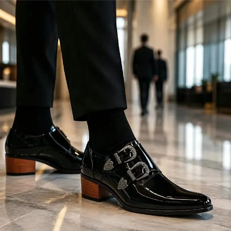 Men Fashion Derby Shoes Black PU High Heels Men Comfortable Fashion Buckle Leather Shoes Men Business Banquet Shoes Size 38-46
Men Fashion Derby Shoes Black PU High Heels Men Comfortable Fashion Buckle Leather Shoes Men Business Banquet Shoes Size 38-46