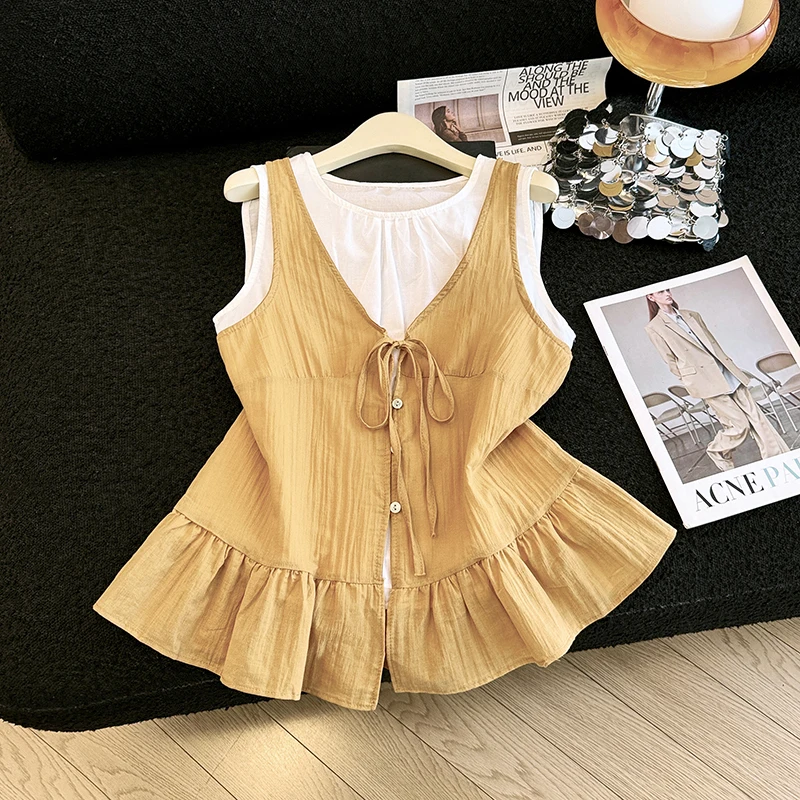 Korean Style V-Neck Belted Shirt Sleeveless Top Two-Piece Set Women's Fashion Summer Slimming Vest Breathable Cotton Commute ...
Korean Style V-Neck Belted Shirt Sleeveless Top Two-Piece Set Women's Fashion Summer Slimming Vest Breathable Cotton Commute ...