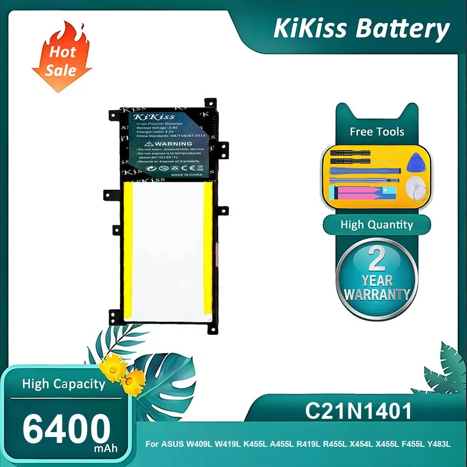 KiKiss Battery For ASUS W409L W419L K455L A455L R419L R455L X454L X455L F455L Y483L VM410L,C21N1401,6400mAh
KiKiss Battery For ASUS W409L W419L K455L A455L R419L R455L X454L X455L F455L Y483L VM410L,C21N1401,6400mAh