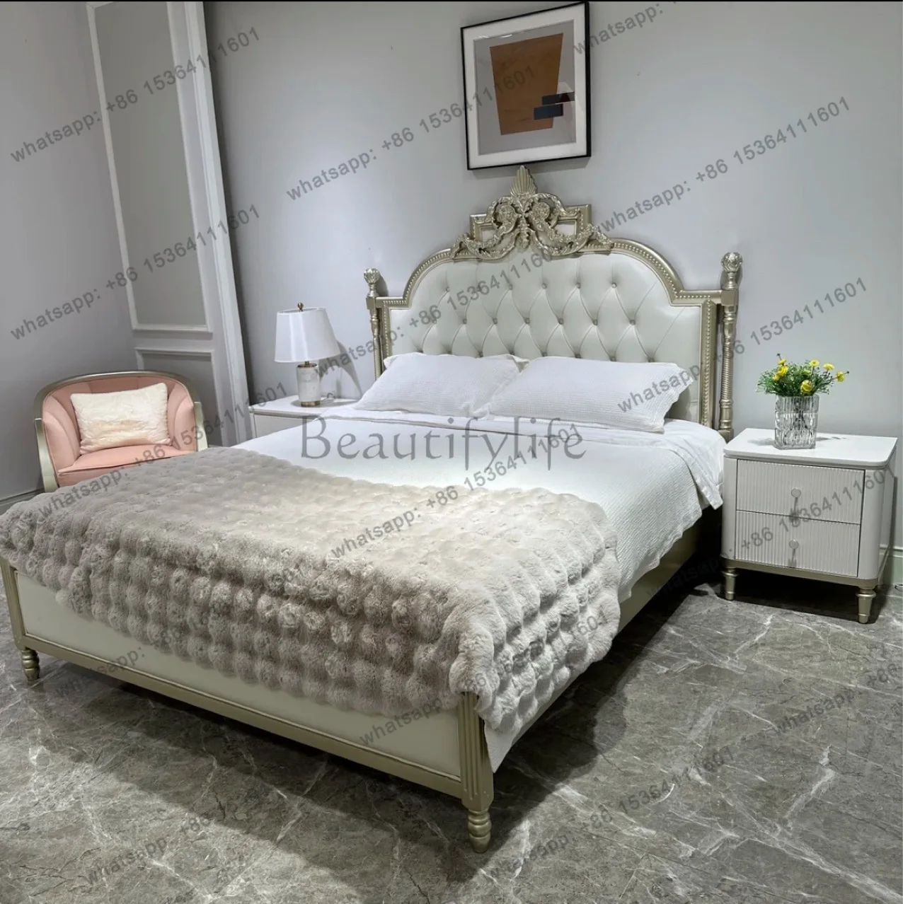 American light luxury solid wood bed modern simple French 1.8 meters double nappa leather European style
American light luxury solid wood bed modern simple French 1.8 meters double nappa leather European style