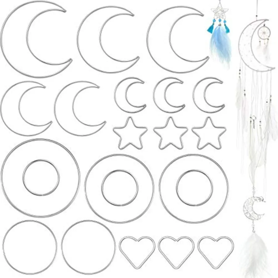 22 Pieces Dream Catcher Rings Metal Macrame Hoops Round Star Moon Heart Shape Macrame Rings for DIY Crafts Dream Catcher Making
22 Pieces Dream Catcher Rings Metal Macrame Hoops Round Star Moon Heart Shape Macrame Rings for DIY Crafts Dream Catcher Making