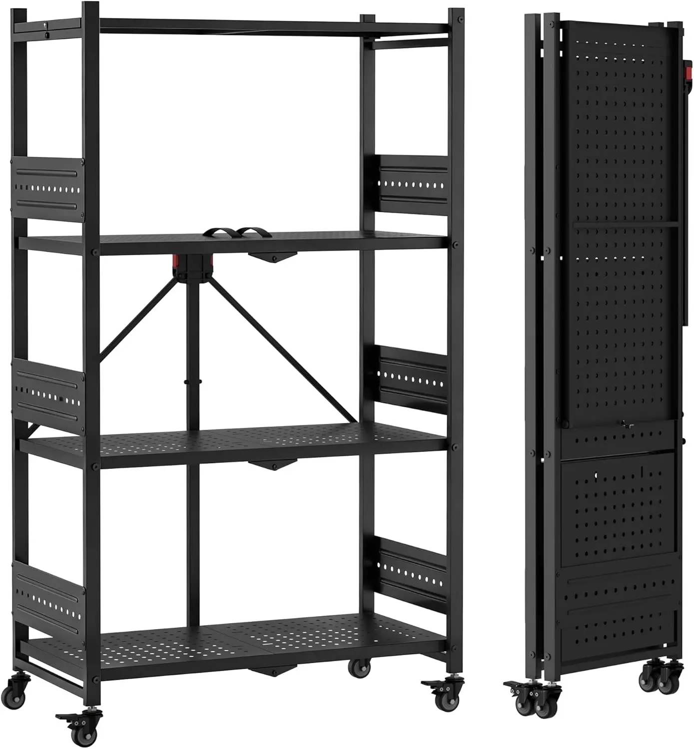 WORKPRO 4-Tier Folding Shelf, No-Assembly Metal Storage Rack with Wheels, 600 lbs Capacity (with Leveling Feet), Collapsible She
WORKPRO 4-Tier Folding Shelf, No-Assembly Metal Storage Rack with Wheels, 600 lbs Capacity (with Leveling Feet), Collapsible She