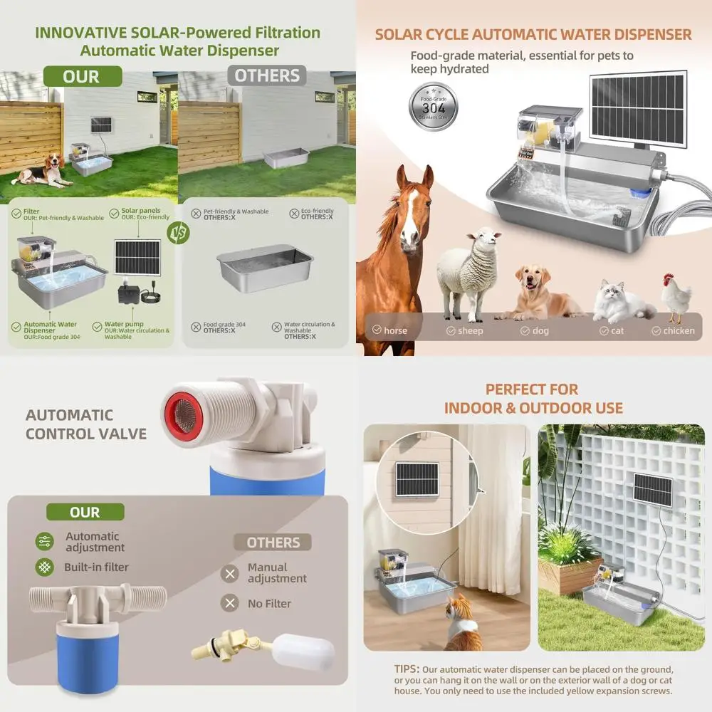 Диспенсер для воды для животных из нержавеющей стали на 2 галлона с солнечной батареей и адаптером для крана для собак, кошек и скота - подходит для использования в помещении и на улице
Диспенсер для воды для животных из нержавеющей стали на 2 галлона с солнечной батареей и адаптером для крана для собак, кошек и скота - подходит для использования в помещении и на улице