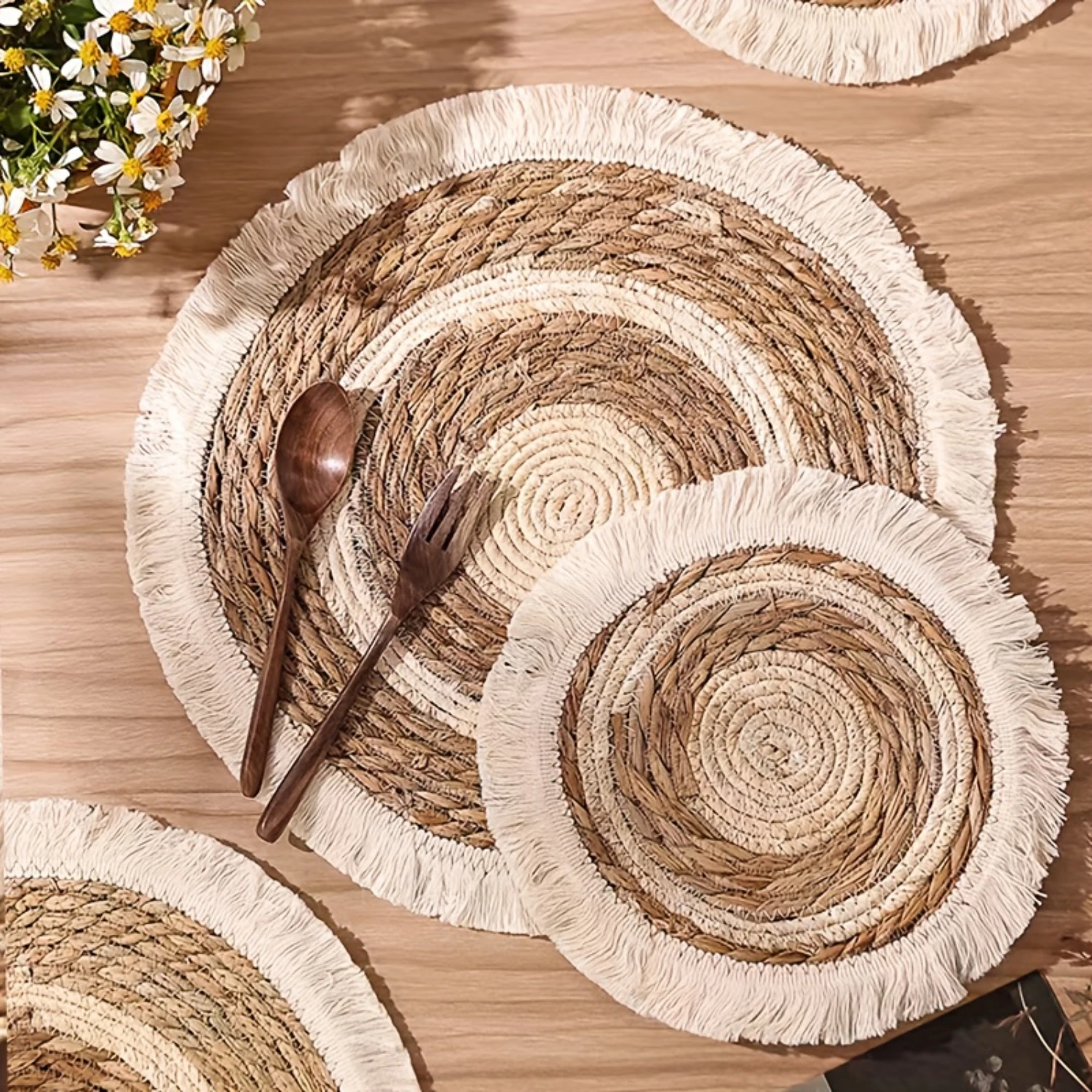 Eco-Friendly Round Woven Placemat With Tassels - Cotton & Rattan, Perfect For Dining & Coffee Tables
Eco-Friendly Round Woven Placemat With Tassels - Cotton & Rattan, Perfect For Dining & Coffee Tables