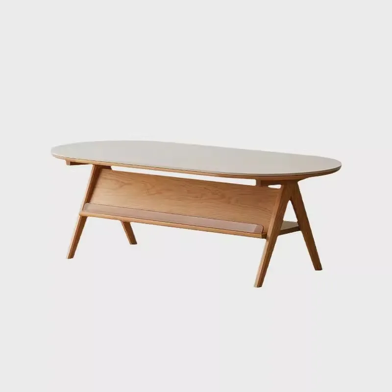 Nordic rock slab pure white retro home living room round oval solid wood tea table
Nordic rock slab pure white retro home living room round oval solid wood tea table
