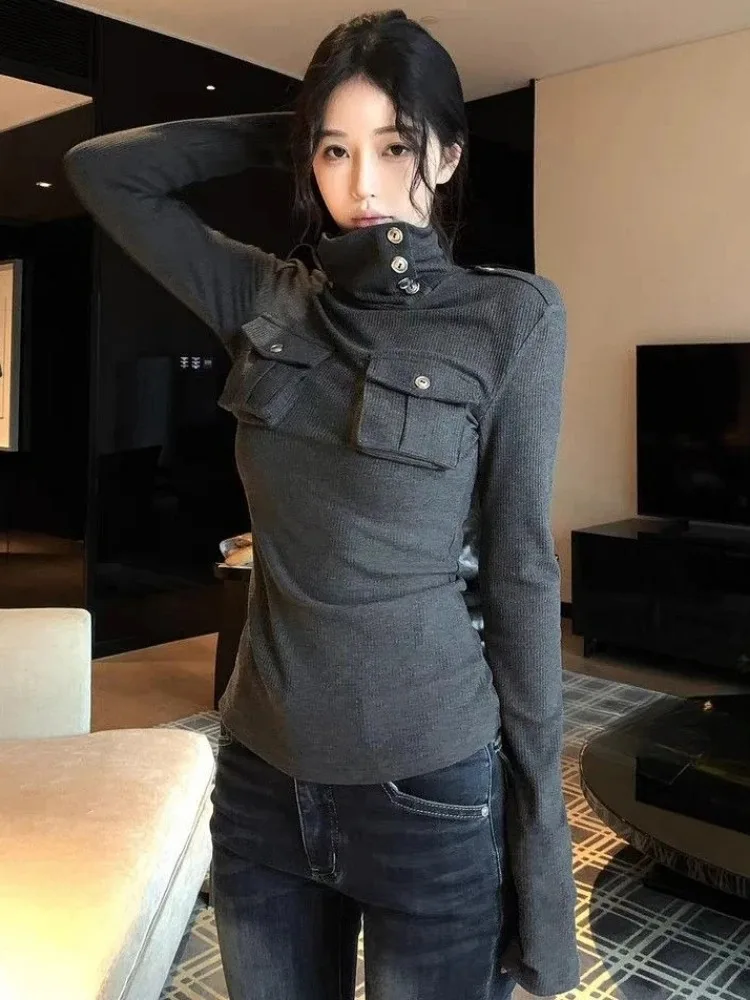 Y2k Aesthetic Women Turtleneck T-shirt Streetwear Vintage Solid Button Grunge Tshirts Harajuku Pocket Autumn Slim Fit Tees Femme
Y2k Aesthetic Women Turtleneck T-shirt Streetwear Vintage Solid Button Grunge Tshirts Harajuku Pocket Autumn Slim Fit Tees Femme