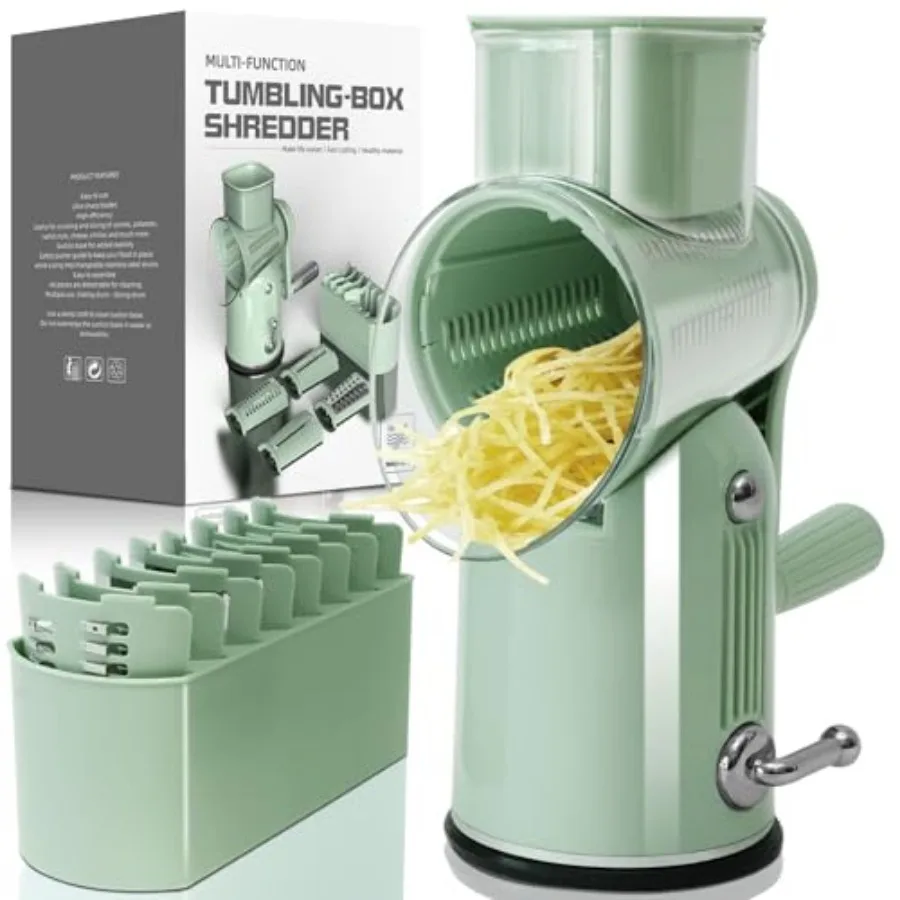 5 in 1 Cheese Grater with Rotary Hand Crank - Vegetable Chopper with Replaceable Stainless Blades Strong Suction Base Handle Bl
5 in 1 Cheese Grater with Rotary Hand Crank - Vegetable Chopper with Replaceable Stainless Blades Strong Suction Base Handle Bl
