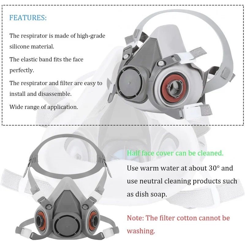 Reusable half-face mask - a breathing mask with a filter for spray painting, dust, welding, resin, smoke and organic vapor gases
Reusable half-face mask - a breathing mask with a filter for spray painting, dust, welding, resin, smoke and organic vapor gases