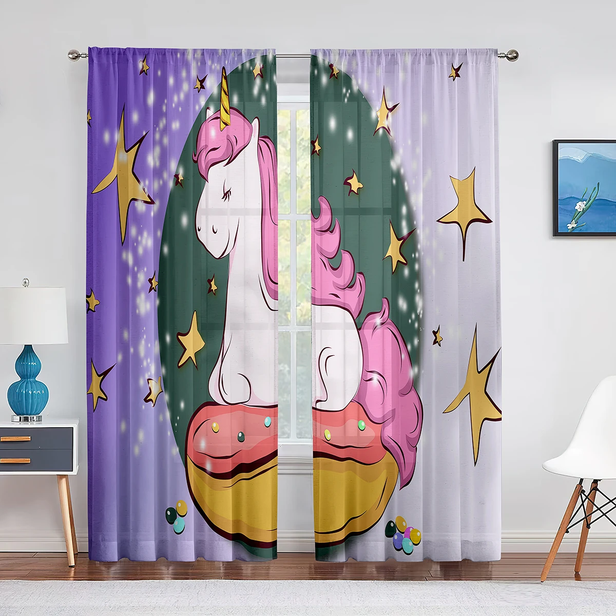 Cute Cartoon Unicorn Twinkling Stars Colorful Tulle Curtains for Living Room Bedroom Children Room Decor Sheer Voile Curtains
Cute Cartoon Unicorn Twinkling Stars Colorful Tulle Curtains for Living Room Bedroom Children Room Decor Sheer Voile Curtains