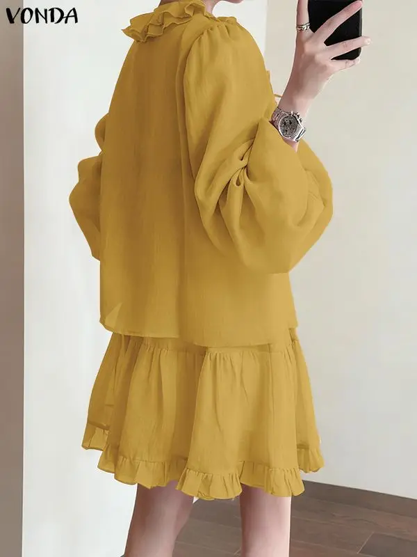 2025 Плюс Размер 2 шт. VONDA Женские модные комплекты юбок Осенние рубашки с v-образным вырезом и длинными рукавами и мини-юбки Повседневная одежда с рюшами 5XL
2025 Плюс Размер 2 шт. VONDA Женские модные комплекты юбок Осенние рубашки с v-образным вырезом и длинными рукавами и мини-юбки Повседневная одежда с рюшами 5XL