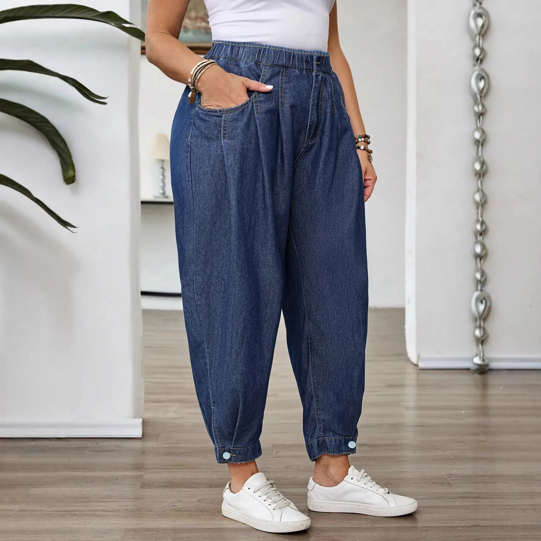 Plus Size Women's Jeans High Waist Wide Leg Denim Pants Medium Wash Blue Denim Jeans Curvy Plus Size Elastic Waist Jeans Pants
Plus Size Women's Jeans High Waist Wide Leg Denim Pants Medium Wash Blue Denim Jeans Curvy Plus Size Elastic Waist Jeans Pants