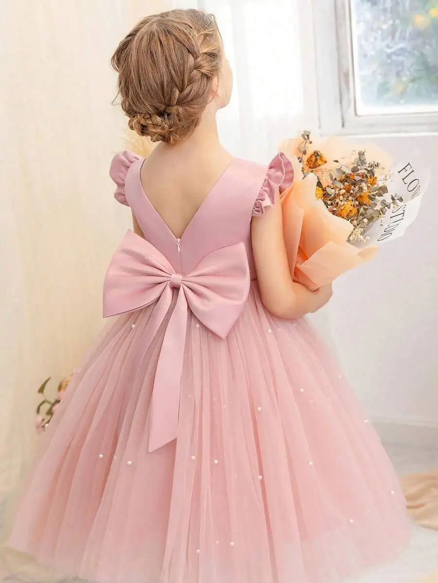 Pink Tulle Evening Dress With Bow Back V-Neck A-Line Formal Gown
Pink Tulle Evening Dress With Bow Back V-Neck A-Line Formal Gown