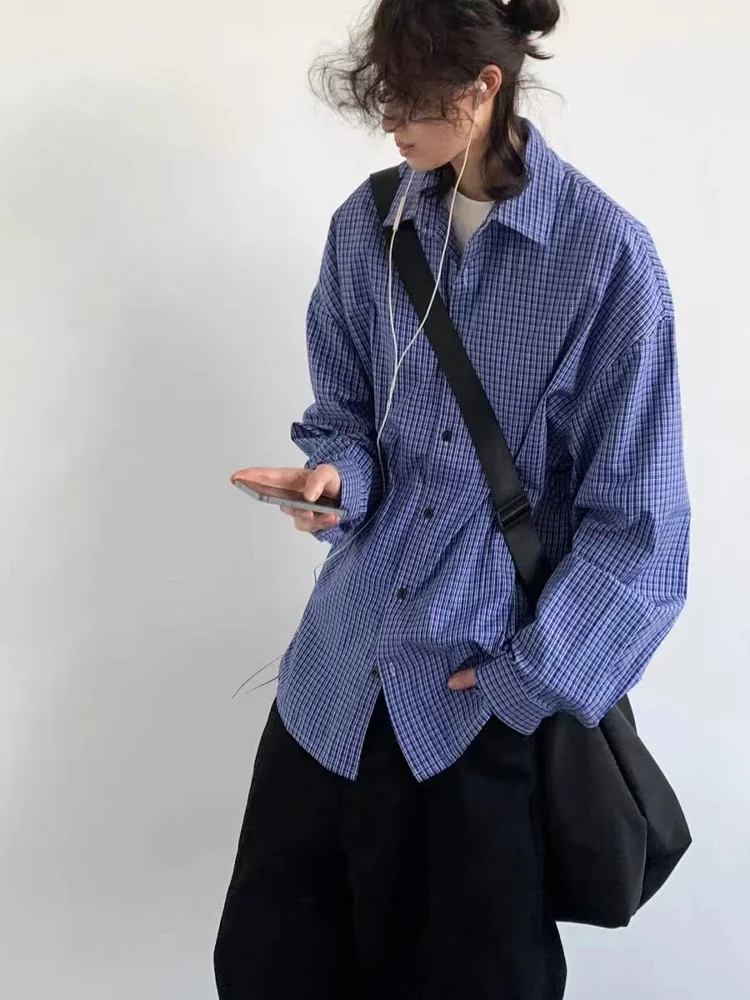 Loose Long Sve Plaid irt Men's Women's College Sle Casual Blue id irt Spring Autumn New Sle Youth Faion
Loose Long Sve Plaid irt Men's Women's College Sle Casual Blue id irt Spring Autumn New Sle Youth Faion