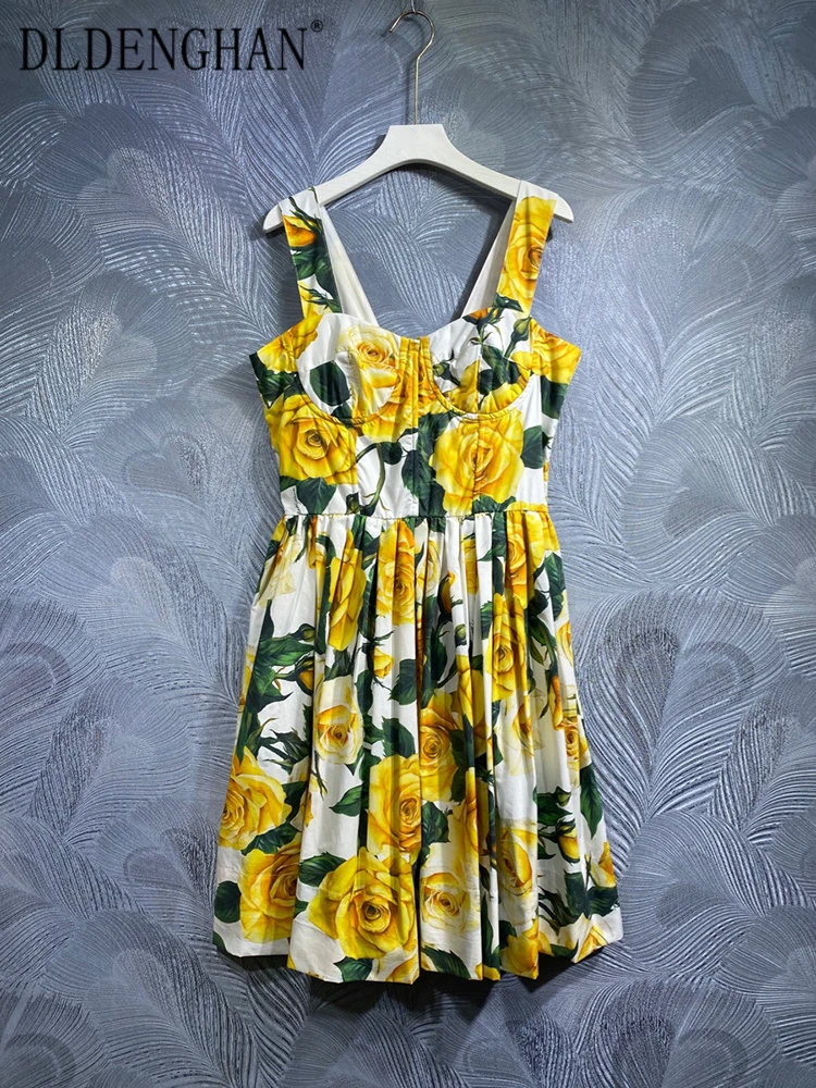 DLDENGHAN Spring Summer Cotton Dress Women Spaghetti Strap Sleeveless Rose Floral Print Elegant Party Dress Fashion Designer New
DLDENGHAN Spring Summer Cotton Dress Women Spaghetti Strap Sleeveless Rose Floral Print Elegant Party Dress Fashion Designer New