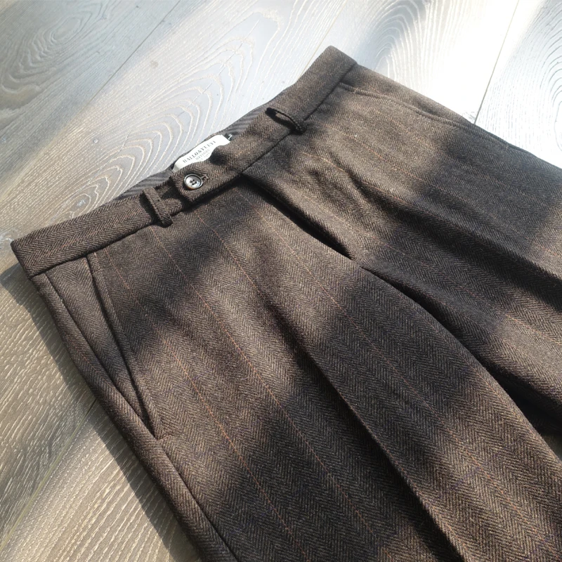 CAILW Men's Busin Casual Striped Woolen Trousers Spring Autumn Slim Fit Straight Leg Cuffed Pants Faionable Set
CAILW Men's Busin Casual Striped Woolen Trousers Spring Autumn Slim Fit Straight Leg Cuffed Pants Faionable Set