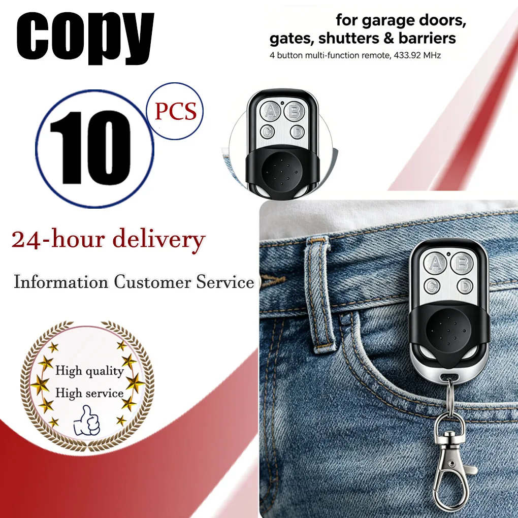 10PCS Auto Copy Wireless Remote Key Fob, ABCD 4 Buttons Clone Garage Door Gate Controller Compatible with Most Fixed Code Remote
10PCS Auto Copy Wireless Remote Key Fob, ABCD 4 Buttons Clone Garage Door Gate Controller Compatible with Most Fixed Code Remote