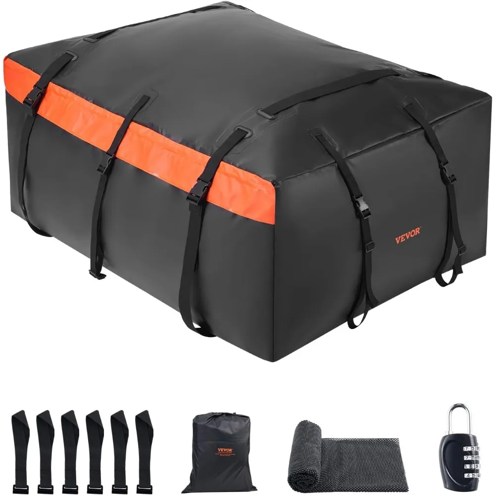 23 Cubic Feet Waterproof Car Roof Cargo Carrier Bag with Lock, Anti-Slip Mat, and 6 Door Hooks for All Vehicles
23 Cubic Feet Waterproof Car Roof Cargo Carrier Bag with Lock, Anti-Slip Mat, and 6 Door Hooks for All Vehicles